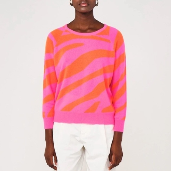 Brodie Cashmere Sweaters - BRODIE Cashmere Neon Pink and Orange Zebra Print Sweater Size Medium